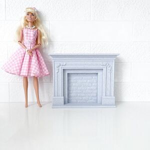 Dollhouse Miniature Fireplace Gray Mantle Brick Ornate 1:6 Scale Furniture